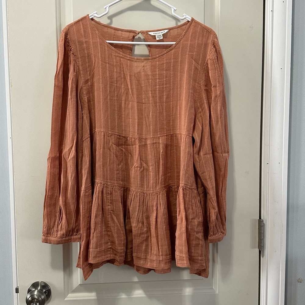 American Eagle Women's Rust Peplum Top Open Back Size Medium